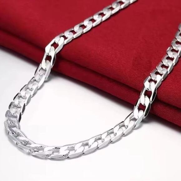 925 Sterling Silver Necklace Cuban 8mm Mens Vintage Fashion Birthday Gift NEW